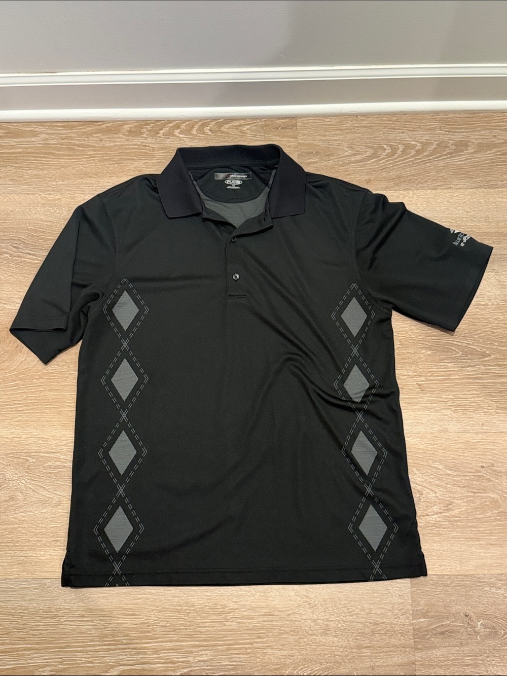 Greg Norman Men's Black Polo Shirt with Argyle Detail blue top ridge